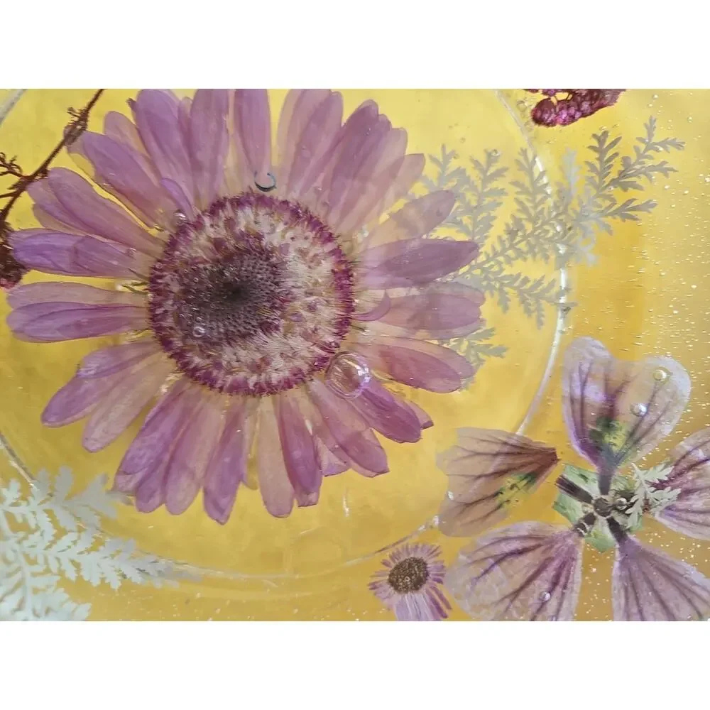 Cupcake Pedestal Stand, Expoxy Resin, Handmade Adorned W/ Dried Wild Flowers